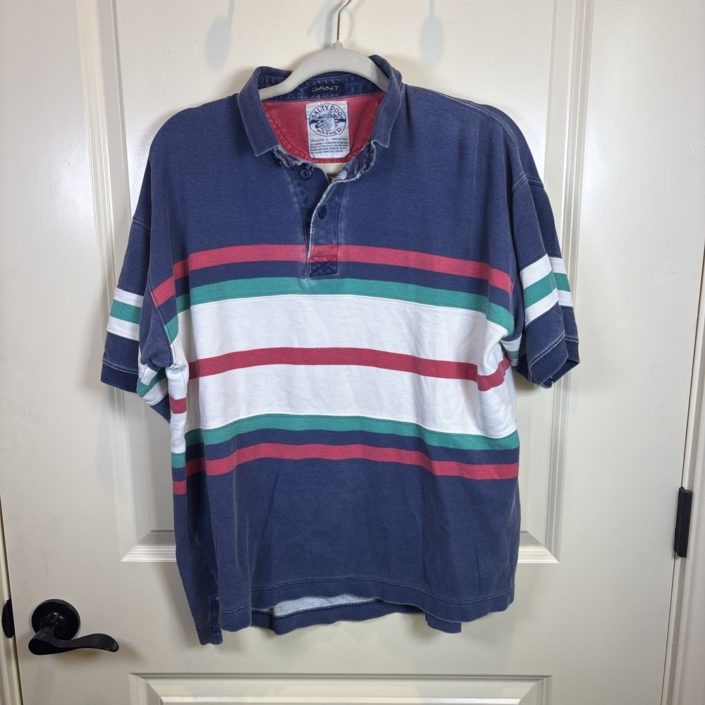 Vintage Gant Salty Dog Rugby Polo Shirt Men Large Striped Colorblock 90s